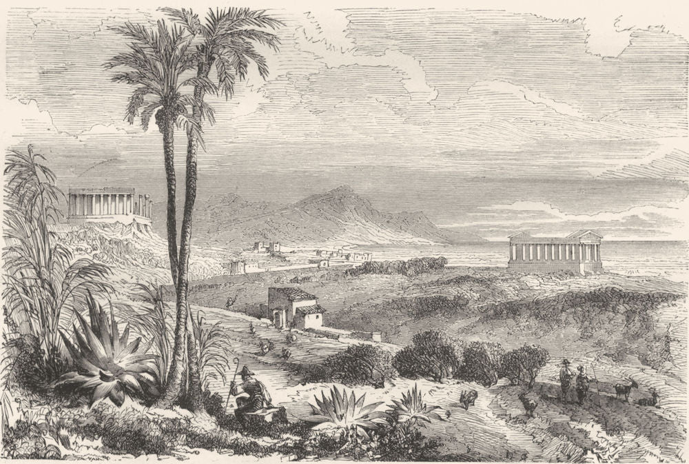 ITALY. Sicily. Ruins, Agrigentum(Girgenti) 1870 old antique print picture